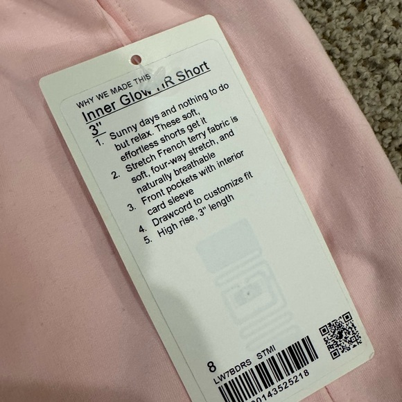 NWT Lululemon Inner Glow High Rise Shorts pink sz 8 - Picture 3 of 3